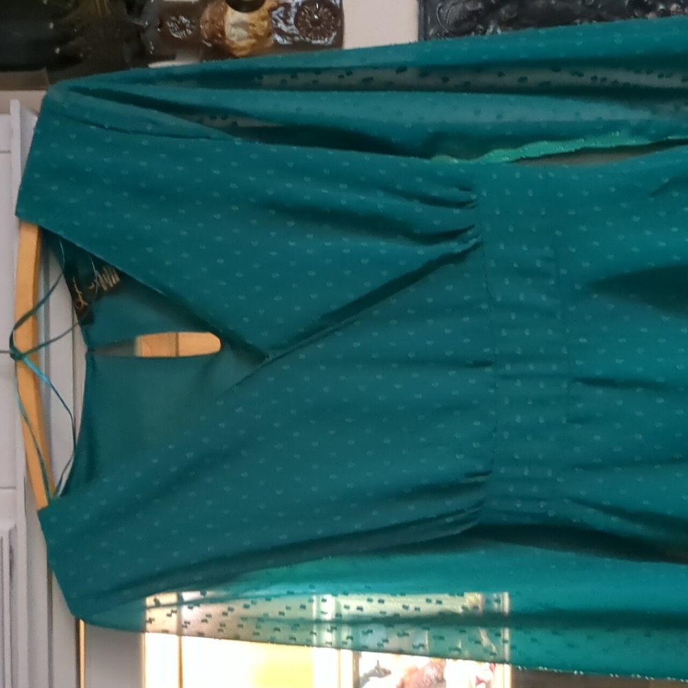 Japna Polka Dot Forest Green Tierd Dress